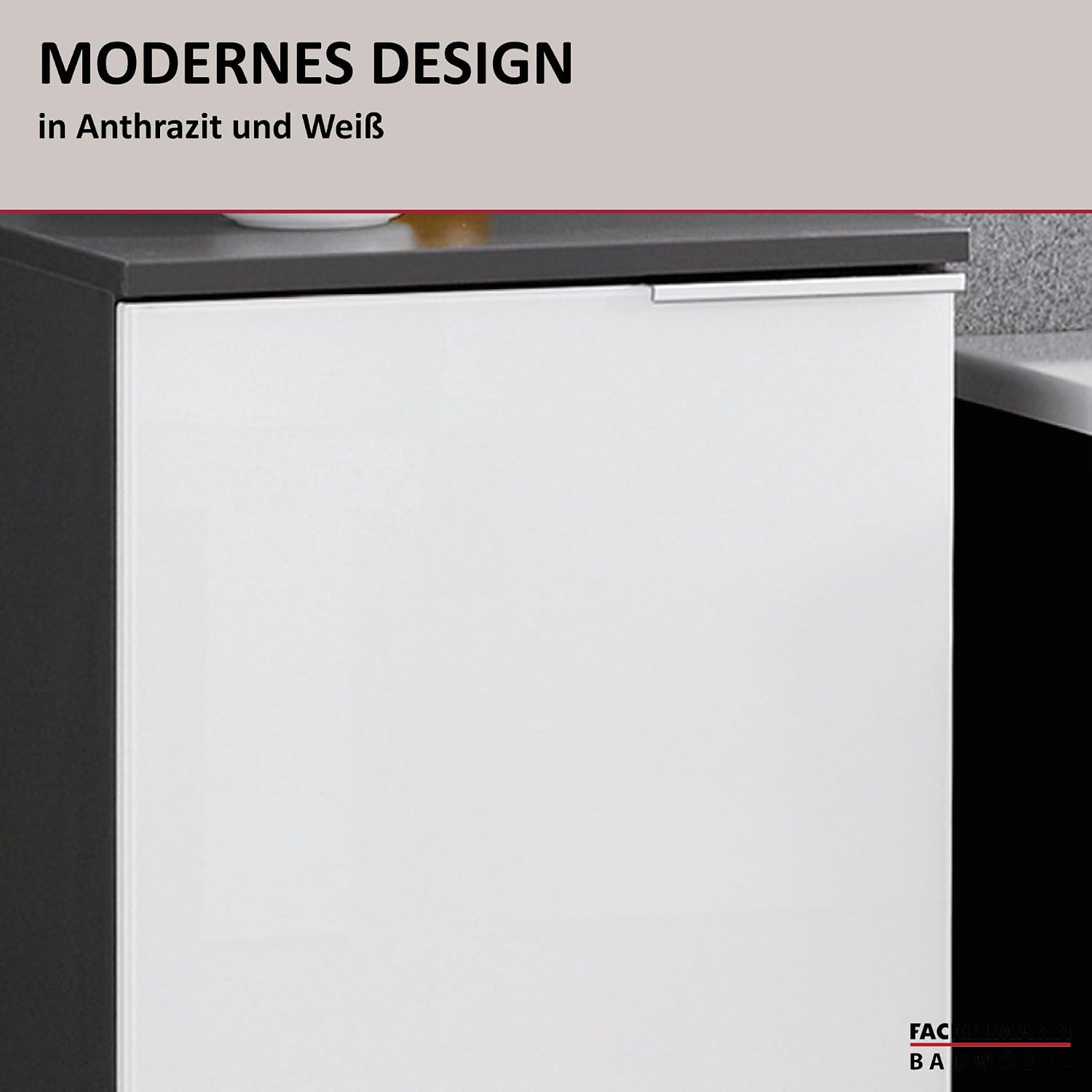 FACKELMANN Kara Bathroom Cabinet with Soft-Close System Dimensions (W x H x D): Approx. 41 x 70 x 32 cm Bathroom Cabinet/Door Hinge Left/Body: Anthracite/Front: Lacquered Glass in