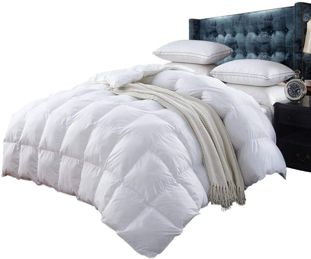 Full Size 1500 Thread-Count Siberian Goose Down Comforter, 100% Egyptian Cotton, White, 750FP & 50Oz
