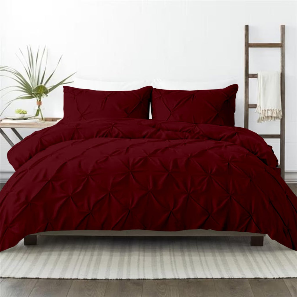 All Season Down Alternative Premium Pinch Pleated Comforter Sets 500 GSM 100% Soft Egyptian Cotton 1-Pintuck Comforter with 2-Pintuck Pillowsham-Oversized Queen Size, Burgundy
