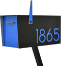 Contemporary Post-Mount Mailbox - Aluminum Black Body with Aluminum Door, Numbers and Flag - Large Customized Mailbox - Type 4 (Blue)