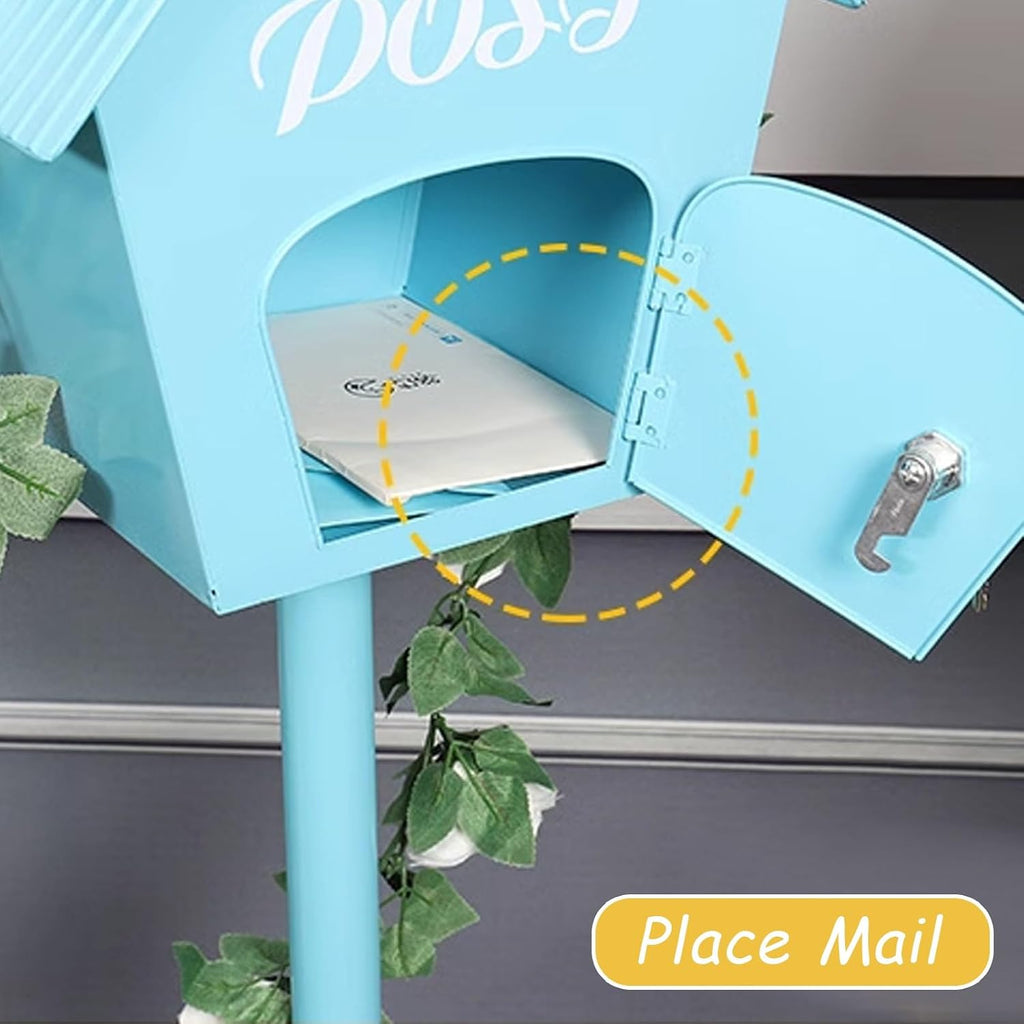 Key Drop Box Wall Mount Mailbox Mailboxes for Outside Wall Mount, Metal Mailbox, Complete System with Steel Mailbox and Aluminum Post Included(Green)