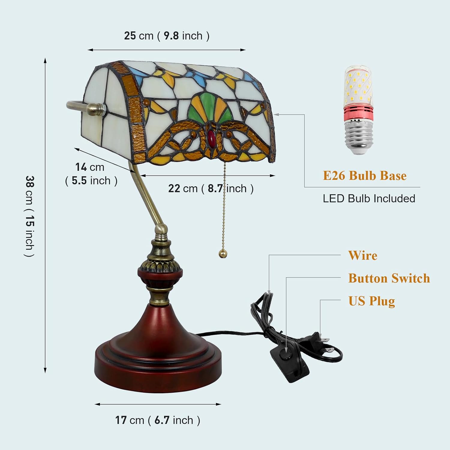Beige Baroque Style Banker Lamp Tiffany Desk Light Table Lamp Stained Glass Bankers Desk Lamp Banker Table Lamp 10' Wide 15' Tall Vintage Tiffany Style Lamp for Home Living Room Nightstand