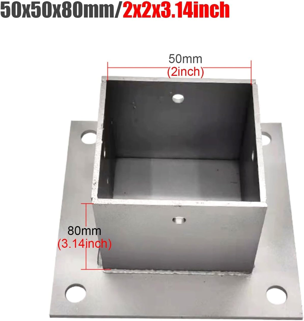 2 Pack Square Column Base Plate - Wood Fence Post Anchor with Installation Kit for Concrete/Deck/Pergola/Mailbox(50x50mm)