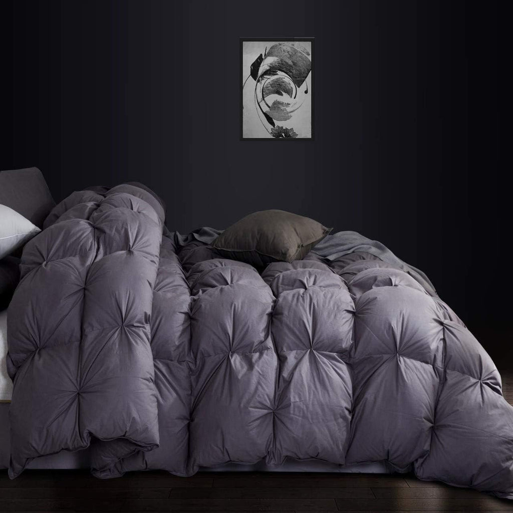 All-Season Luxurious Goose Down Comforter King Size Duvet Insert, Premium Pinch Pleat Design, 1200 Thread Count 100% Egyptian Cotton, 750+ Fill Power, 80 oz. Fill Weight (King, Gray)