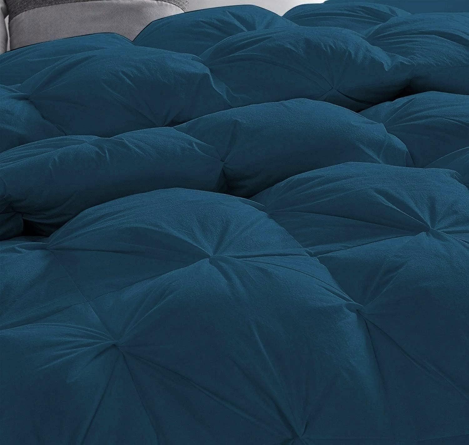 Pinch Pleated Soft 400 GSM All Season Teal 5 Piece King Size Comforter Set (Comforter + 4 Pillowcases) 600 Series Egyptian Cotton Comforter Bedding Set