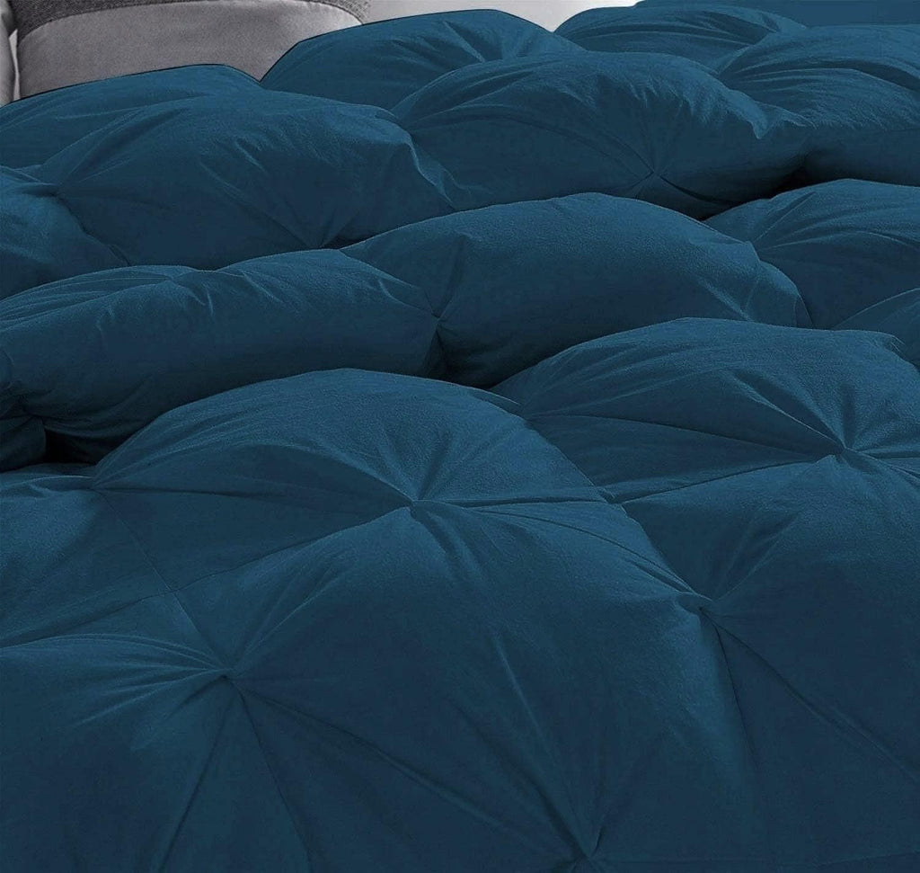 Pinch Pleated Soft 400 GSM All Season Teal 5 Piece Alaska King Size Comforter Set (Comforter + 4 Pillowcases) 600 Series Egyptian Cotton Comforter Bedding Set