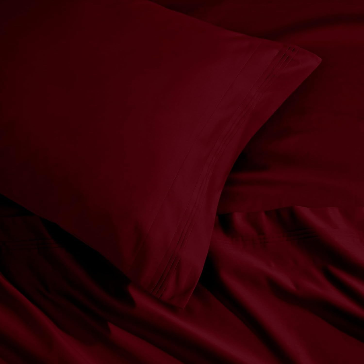 Superior Egyptian Cotton 4 Piece Sheet Set, Luxury 1000 Thread Count, Modern Design, Sustainable Sheets, Basics, Solid, Deep Pocket Fitted Sheet, Flat Sheet, Pillowcases, Olympic Queen, Burgundy