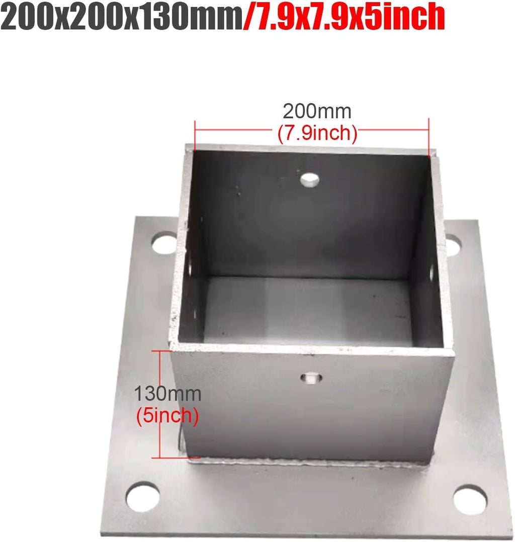 2 Pack Square Column Base Plate - Wood Fence Post Anchor with Installation Kit for Concrete/Deck/Pergola/Mailbox(200x200mm)
