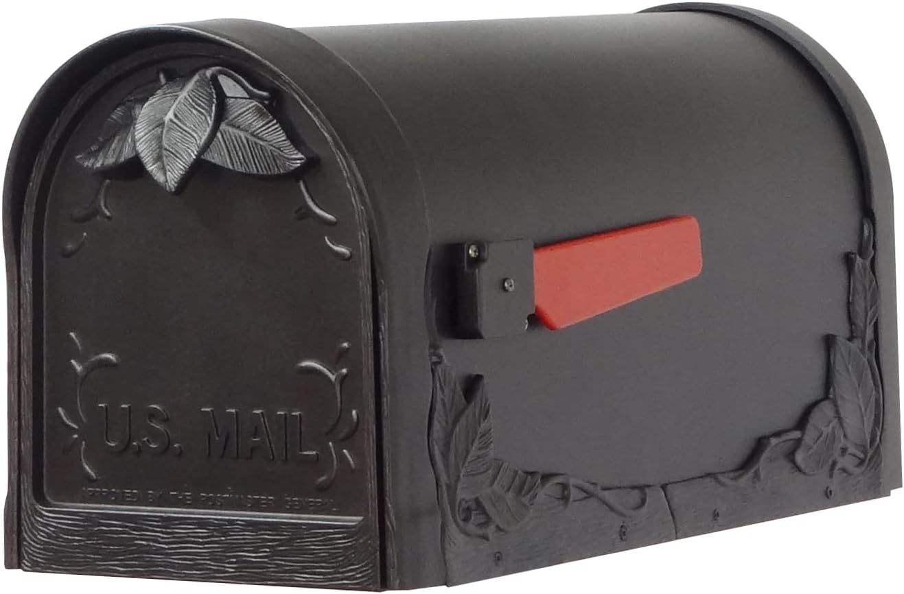 Special Lite Floral Curbside Mailbox - Black Cast Aluminum Mailbox for Post Mount - SCF-1003-BLK
