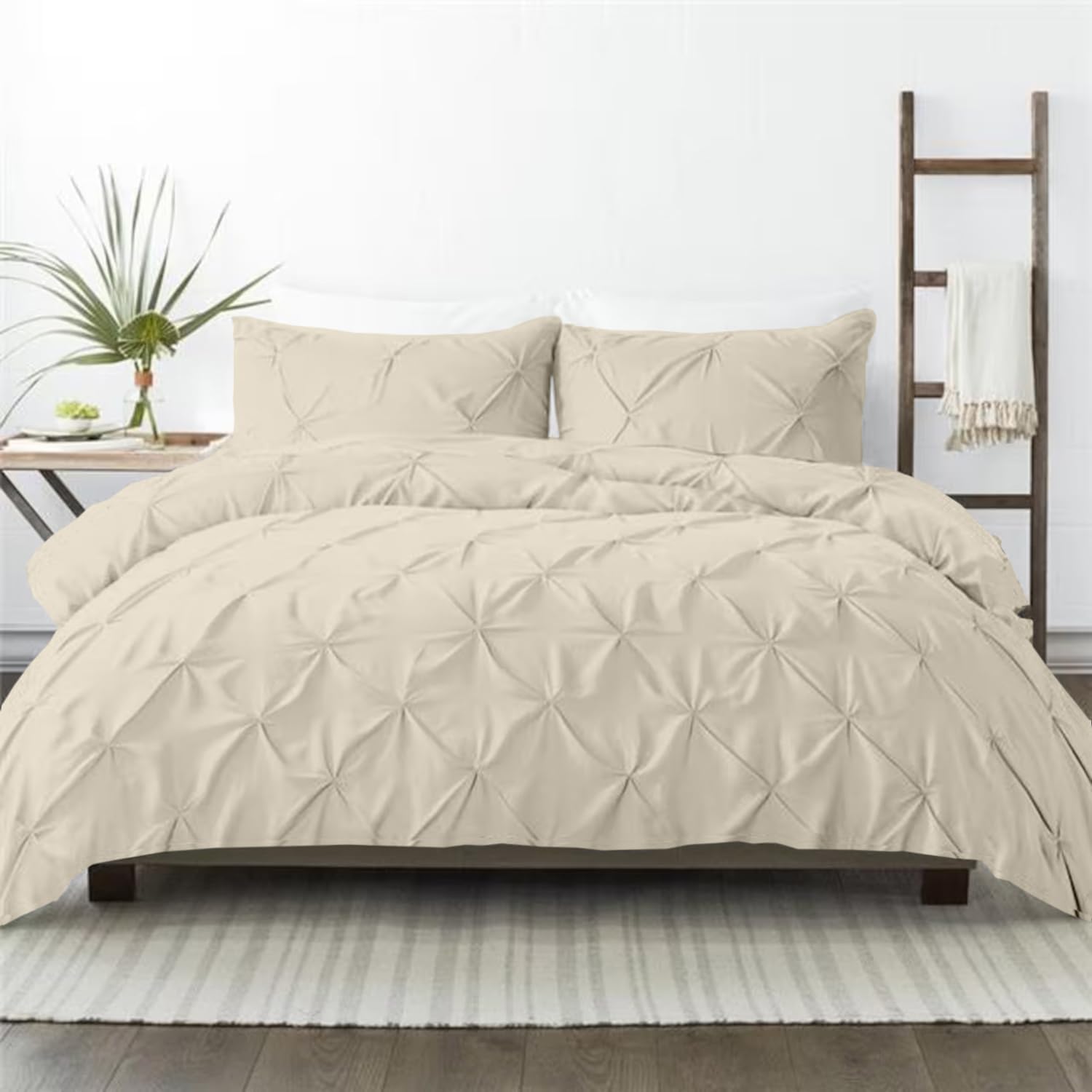All Season Down Alternative Premium Pinch Pleated Comforter Sets 500 GSM 100% Soft Egyptian Cotton 1-Pintuck Comforter with 2-Pintuck Pillowsham-Oversized King Size, Beige