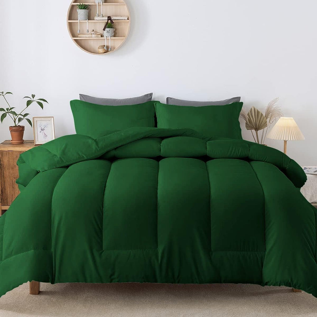 5 PC Straight Line Pattern Comforter Set Premium Super Soft 600 GSM All Season | 1000 Thread Count | 100% Egyptian Cotton ( Full/Queen Size, Green Color)