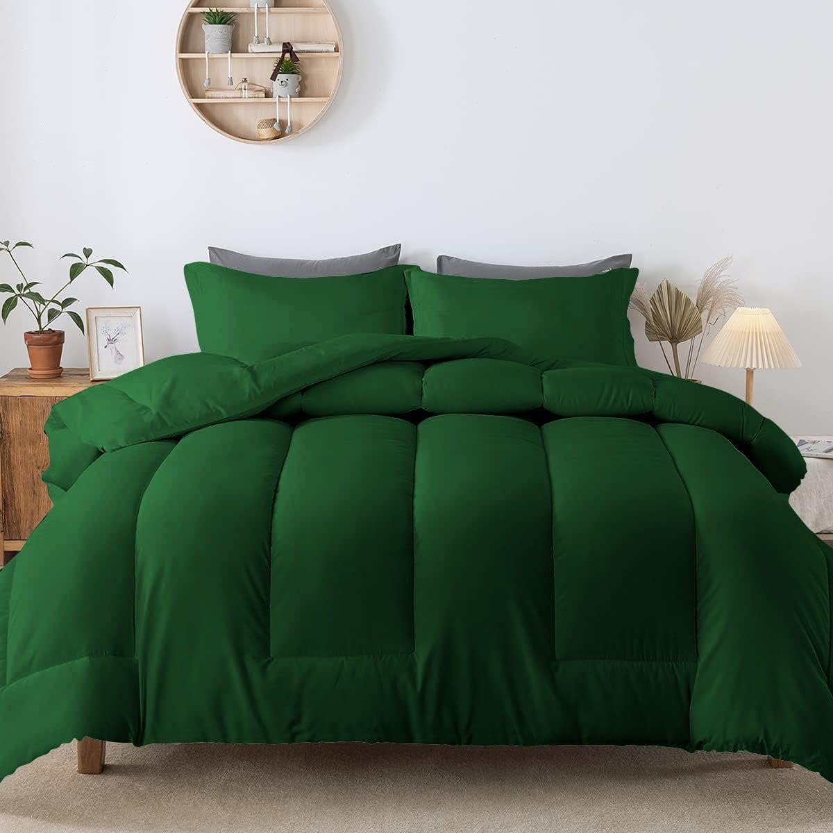 5 PC Straight Line Pattern Comforter Set Premium Super Soft 600 GSM All Season | 1000 Thread Count | 100% Egyptian Cotton ( Full/Queen Size, Green Color)