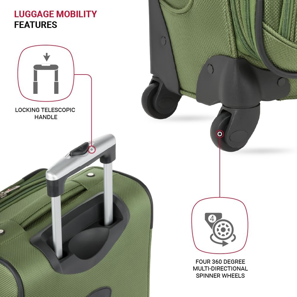 SWISSGEAR Sion Softside Expandable Spinner Luggage Durable Lightweight Travel Suitcase, Evergreen, 3-Piece Set (Carry-On/Medium/Large)