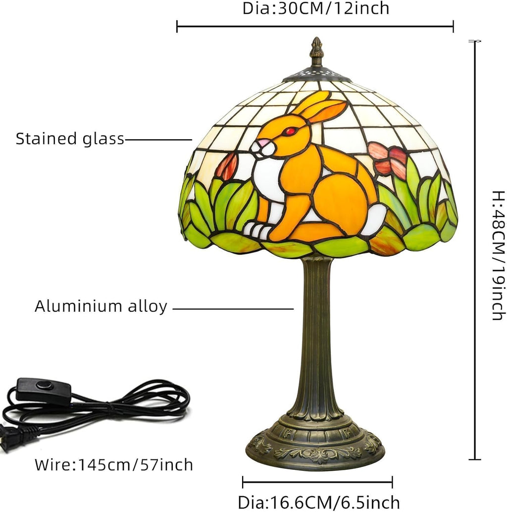 Tiffany Style Lamp with Cat Rabbit Stained Glass Lamp 12 Inch Retro Bronze Base Bedside Lamp Bedroom Living Room, Cafe，Restaurant Art Nouveau Style Decorative Child Interest Ambient Light