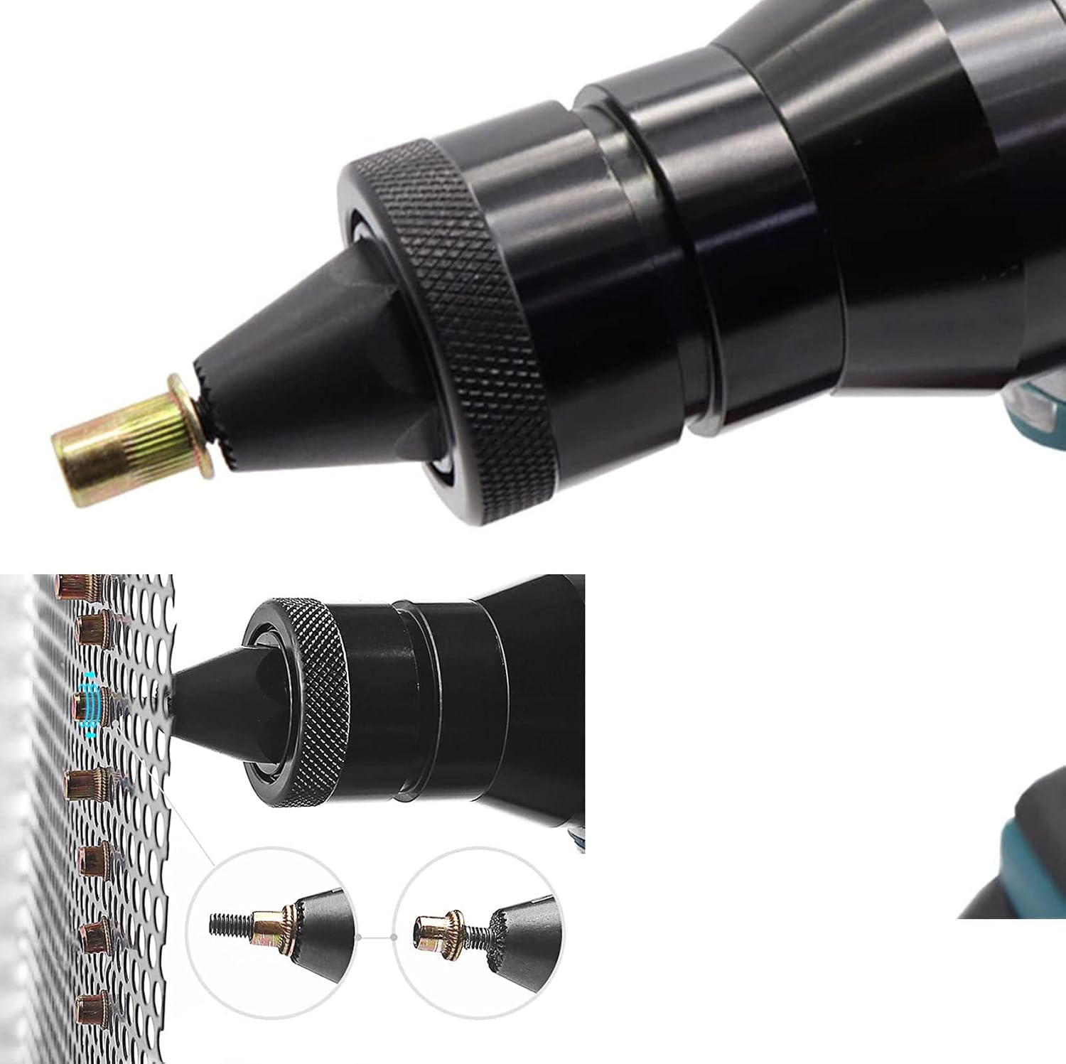 Electric Rivet Gun Adapter Riveter Insert Tool with 2* Battery,4000Mah Cordless Rechargeable Electric Blind Riveter Gun