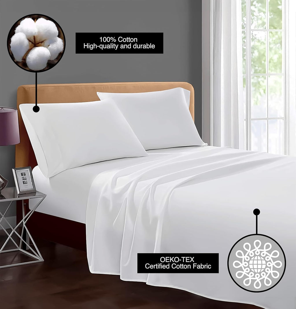 Bluemoon Homes 800 Series Egyptian Cotton Sheets King Size Pack of 2-4 Piece Sheet Set All Around Elastic 18' Deep Fitted Sheet, Extra Soft Bed Sheets - White King Bedding Set