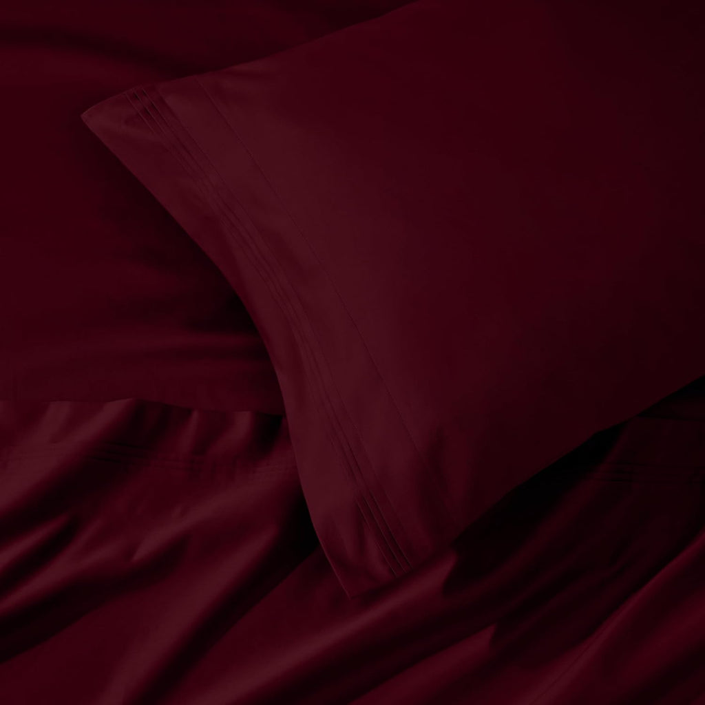 Superior Egyptian Cotton 4 Piece Sheet Set, Luxury 1000 Thread Count, Eco-Friendly, Sustainable Sheets, Ultra-Soft Basics, Solid, Deep Pocket Fitted Sheet, Flat Sheet, Pillowcases, Queen, Burgundy
