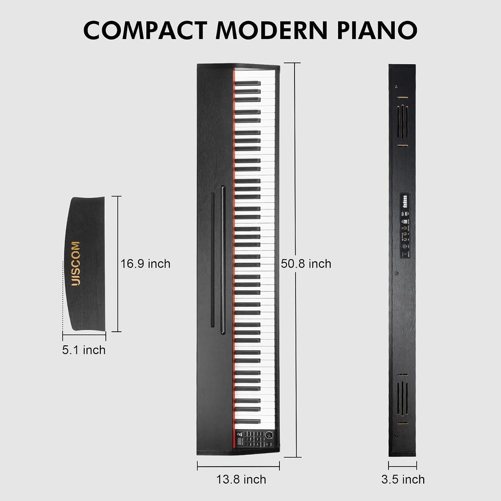 UISCOM 88 Key Digital Piano Keyboard for Beginners,Full Size Electric Piano Semi-Weighted Keyboard with Sheet Music Stand,Pedal,Headphone,Power Adapter,USB-MIDI Compatibility,Wood Grain Black