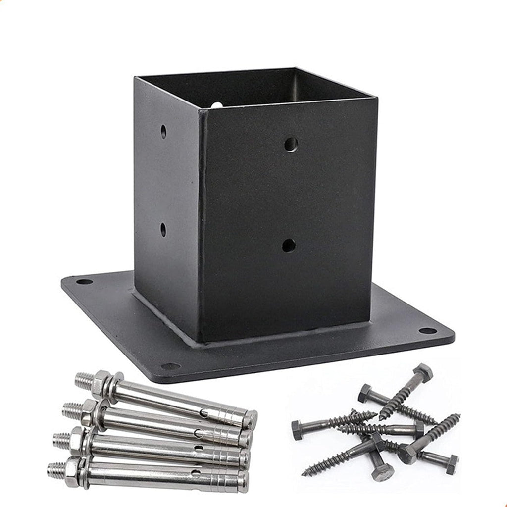 Metal Railing Post Anchors - Square Floor Mount Wood Fence Post Base for 3.5'x3.5' Wood Posts - Steel Bracket(2pcs)