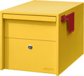 Adoorn Lockable Post Mount Mailboxes for Outside - Small Anti-Theft Locking Mailbox for Packages and Letters - Weatherproof Construction - Durable Steel - 12' H x 12' W x 18.5' D - Yellow