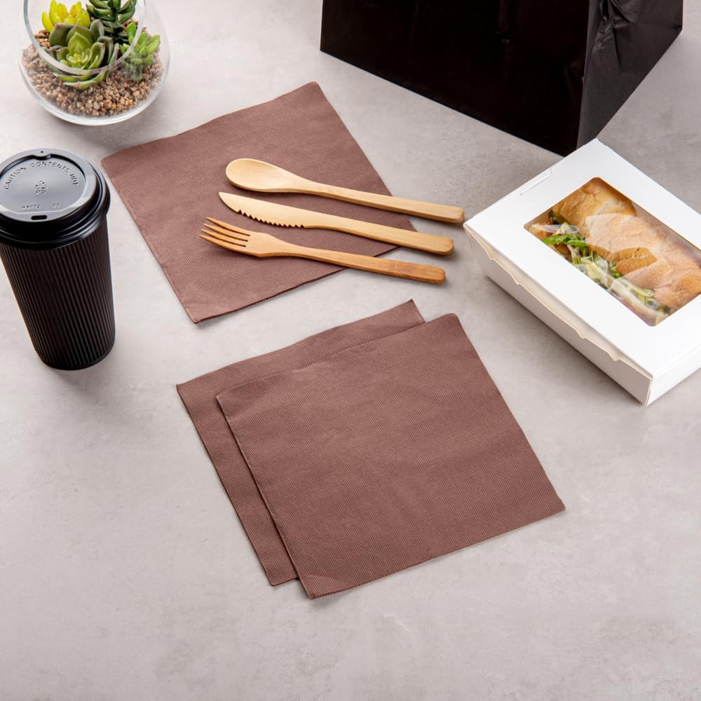Restaurantware Luxenap 15.5 x 15.3 Inch 2-Ply Dinner Napkins 1200 Disposable Napkins - Linen Feel Soft And Absorbent Brown Paper Folded Napkins Square For Lunch Dinner Or Everyday Use
