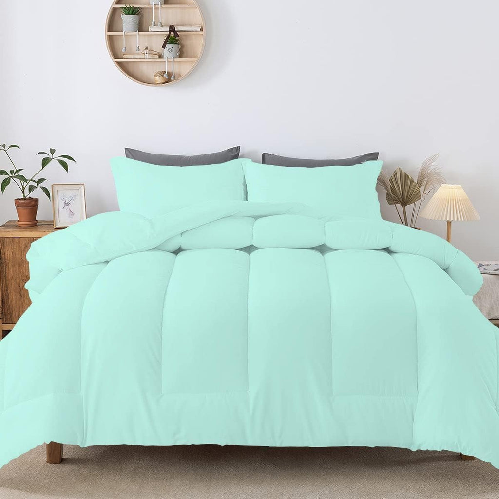 5 PC Straight Line Pattern Comforter Set Premium Super Soft 600 GSM All Season | 1000 Thread Count | 100% Egyptian Cotton ( Full/Queen Size, Aqua Blue Color)