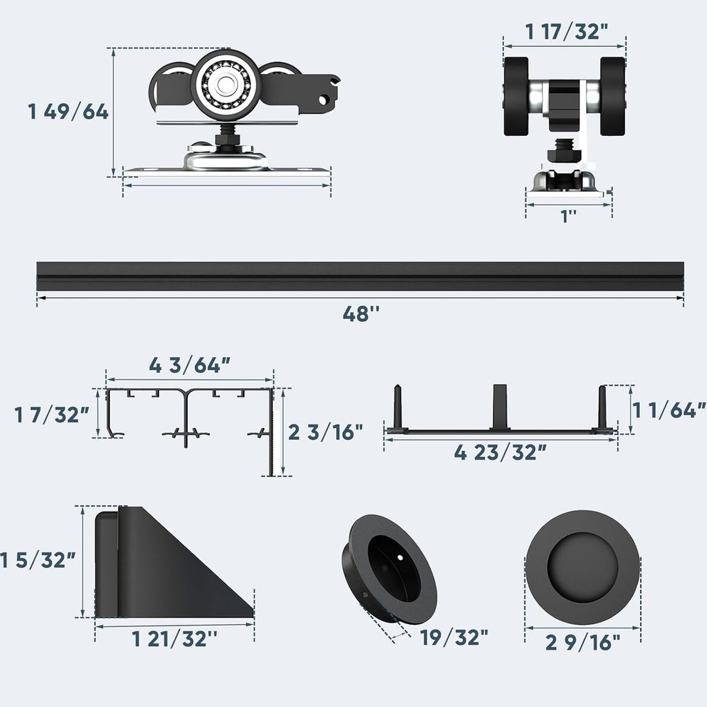 JUBEST 4FT/48 Heavy Duty Bypass Door Hardware with Soft Close Mechanism, Sturdy Closet Door Track for 2 Door System, Quietly and Smoothly, Fit Door Thickness 1 3/8' or 1 3/4', Easy to Install, Black
