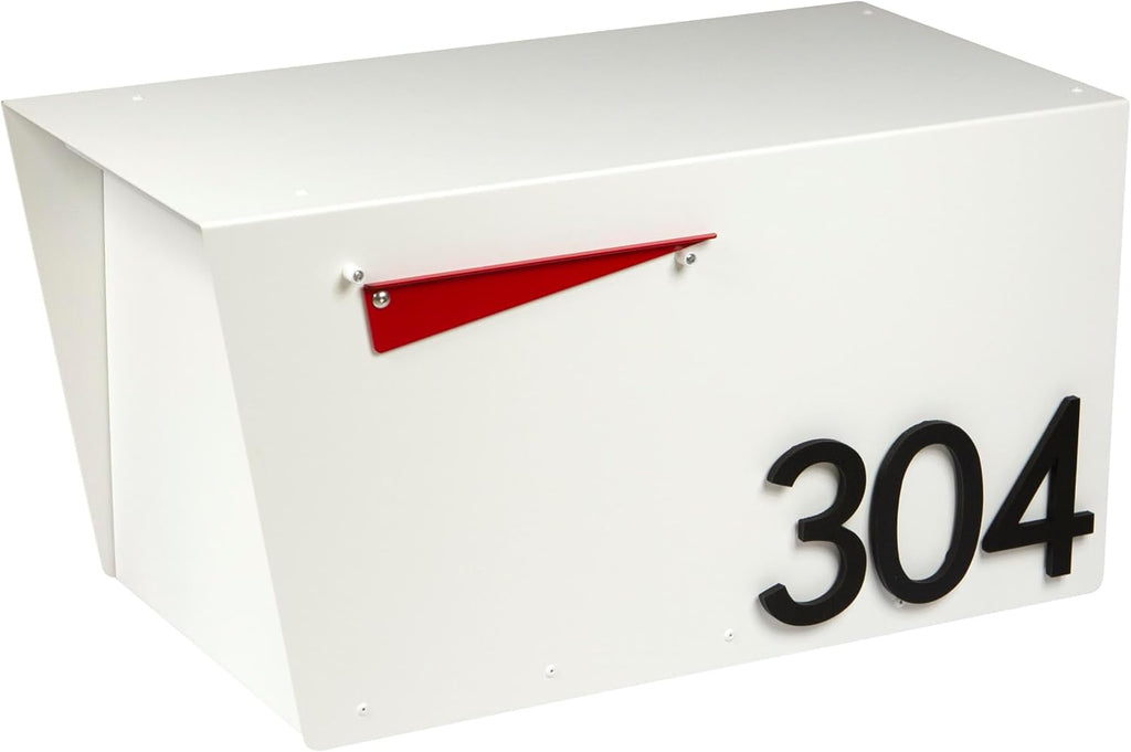 Rusty Design Contemporary Post-Mounted Mailbox with Personalized Address Numbers, White Colour Large Size #HC111 (with Three Address Numbers)