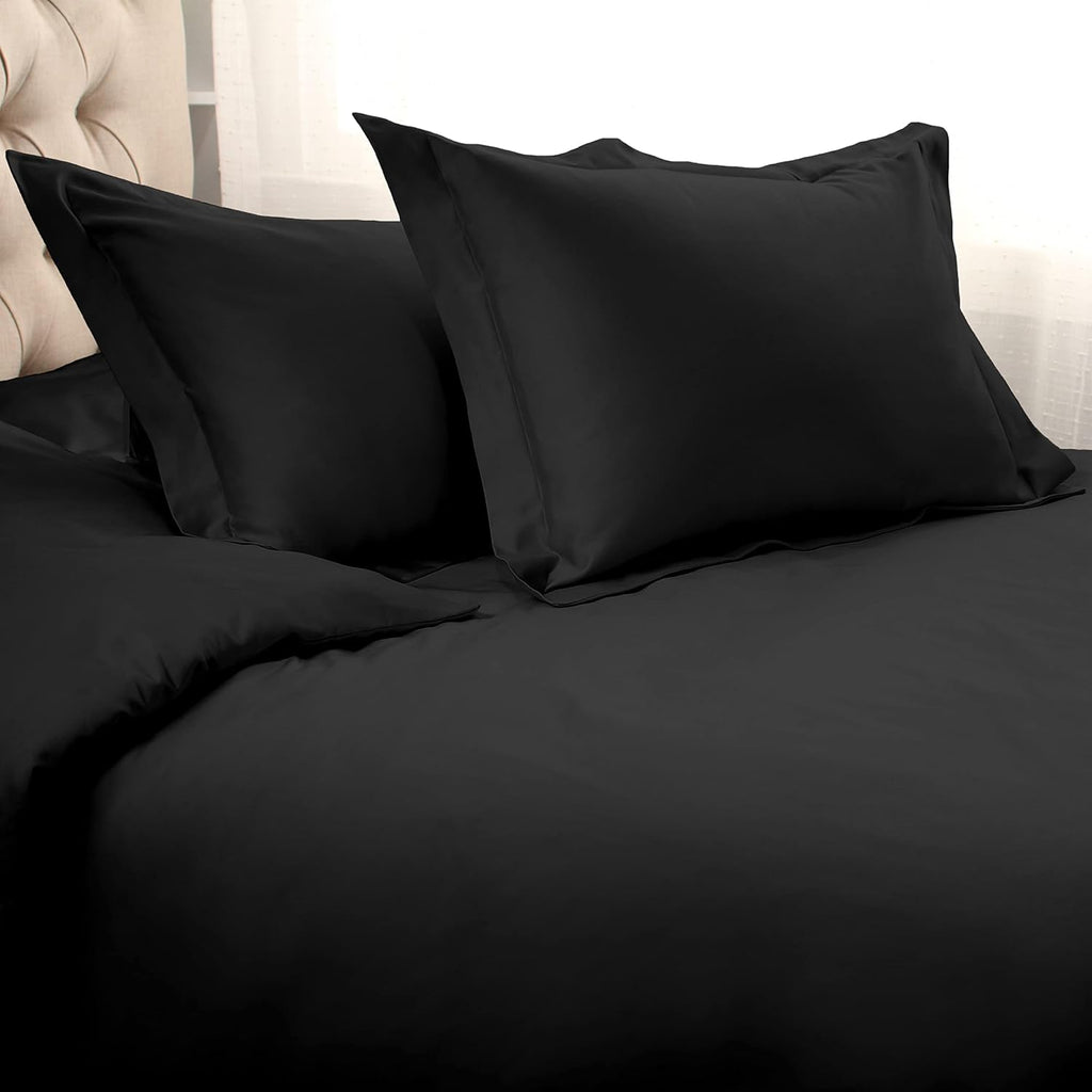 1500 Thread Count 100% Egyptian Cotton, Single Ply, Full/Queen Duvet Cover Set, Solid, Black