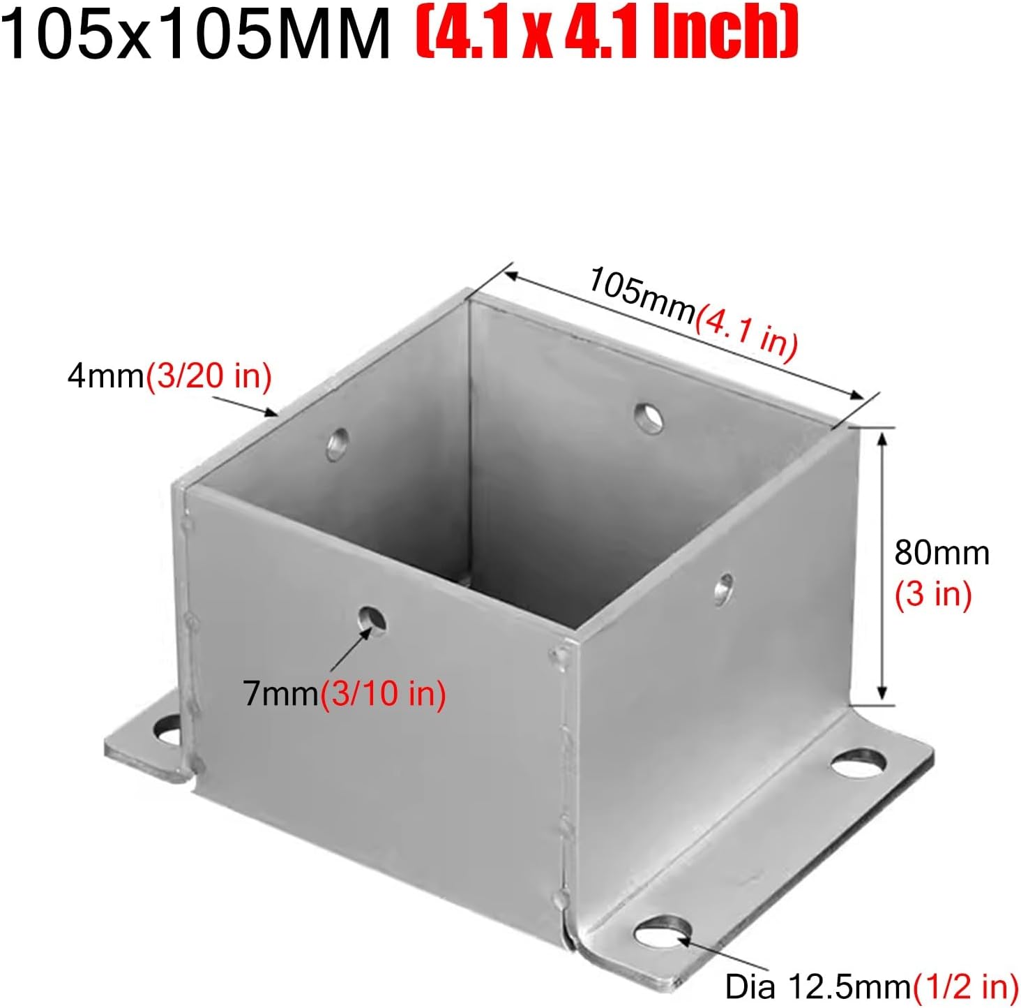 4 Pack Wood Fence Post Base Brackets, Concrete Post Anchor for Deck Railing/Vinyl Fence/Mailbox, Enclosed Bottom Pergola Support Bracket with Installation Kit(105x105 mm (4.1x4.1 in))