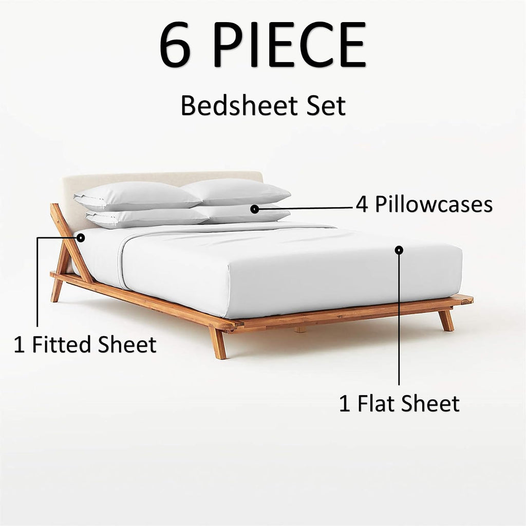 Queen Size 6 PC Luxury 700 Thread-Count Soft Crisp Percale Weave 100% Egyptian Long Staple Cotton Bed Sheets Oversized Sheet Set 15 Inch Deep-Pockets - Queen, Percale White