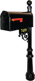Black Mailbox with Post and Number Plate - The Regency