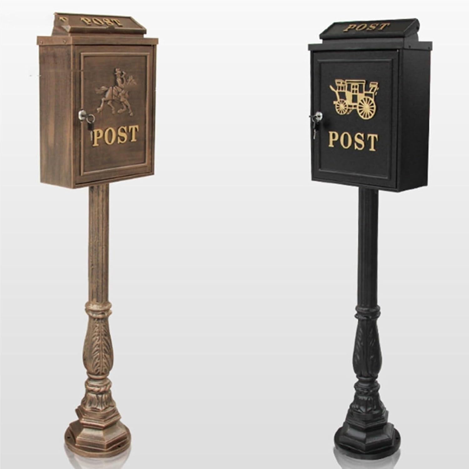 Floor Mailbox Metal Mailboxes for Outside Post-Mount Drop Box Garden Retro Vertical Post Box Large Locking Suggestion Box(Brass)