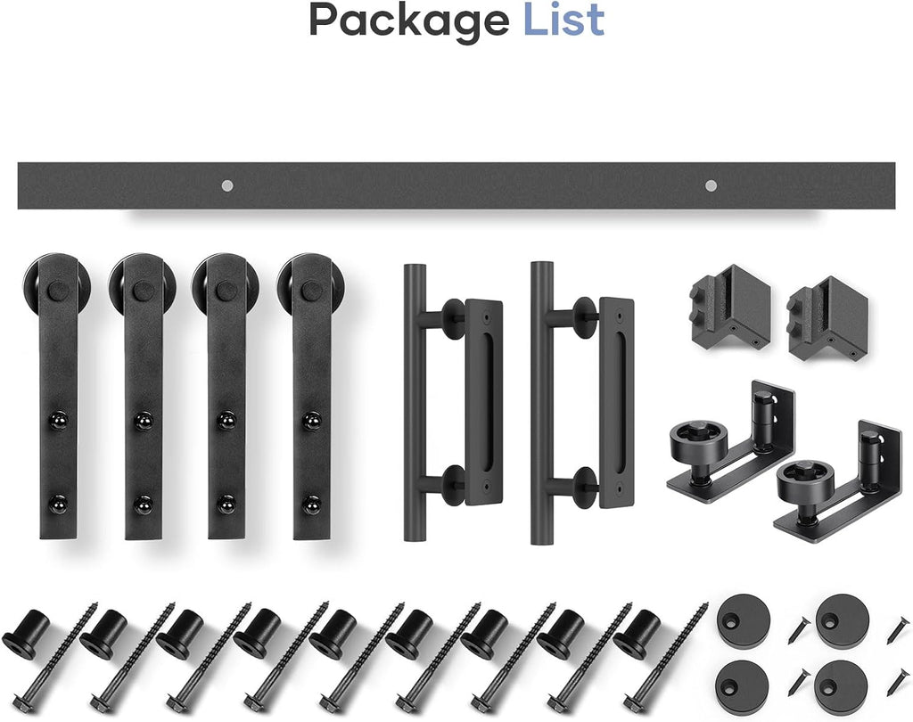 EaseLife 12 FT Double Sliding Barn Door Track and Handle Hardware Kit,Straight Pulley,Slide Smoothly Quietly,Easy Install (12FT Track Kit for 33'~36' Wide Double Door)