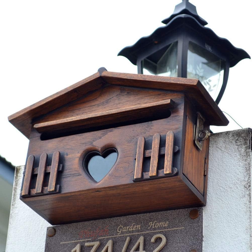 1PC Waterproof Outdoor Wooden Post Box Letter Mailbox Lockable Wall Mounted Mail Box Secure Letterbox Garden Home Decoration