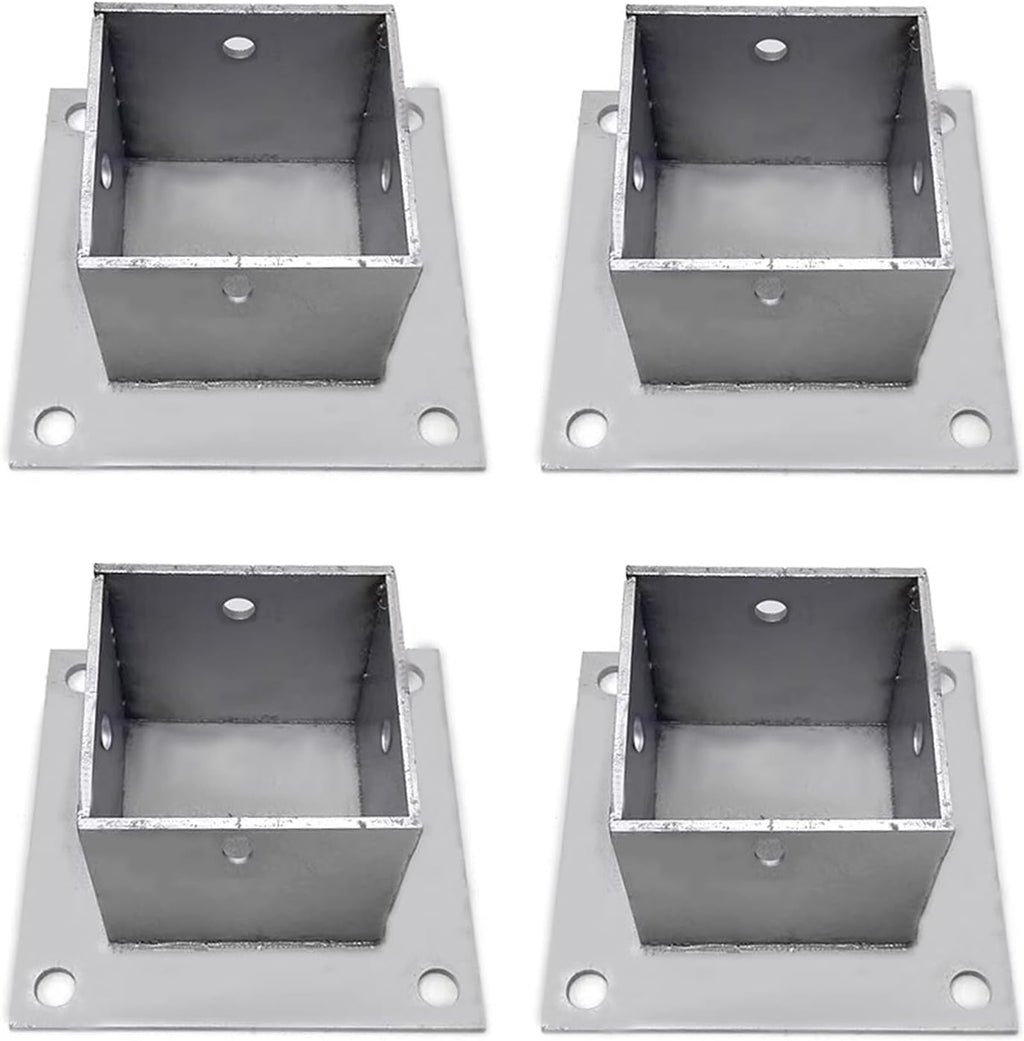4 Pack Wood Fence Post Base Brackets, Concrete Post Anchor for Deck Railing/Vinyl Fence/Mailbox, Enclosed Bottom Pergola Support Bracket with Installation Kit(135x135 mm (5.3x5.3 in))