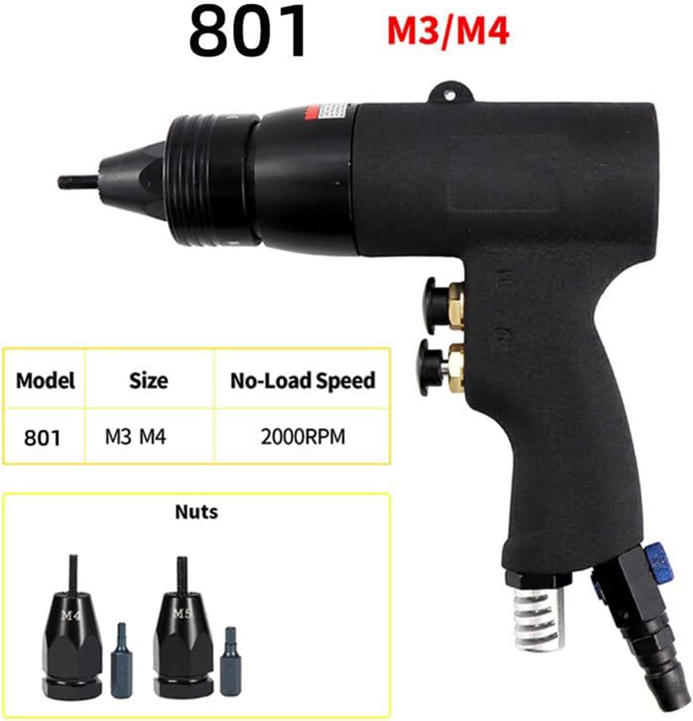 KEULEN Pneumatic Rivet Gun, Blind Riveting Gun Flat Nuts Riveter Rivnut Tool Kit, Self-Locking Function, Ajustable Speed, for Pull Nuts