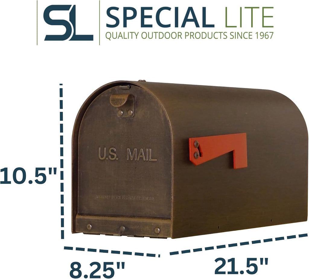 Special Lite Titan Aluminum Curbside Mailbox - Copper Aluminum Mailbox for Post Mount - SCH-1016A-CP