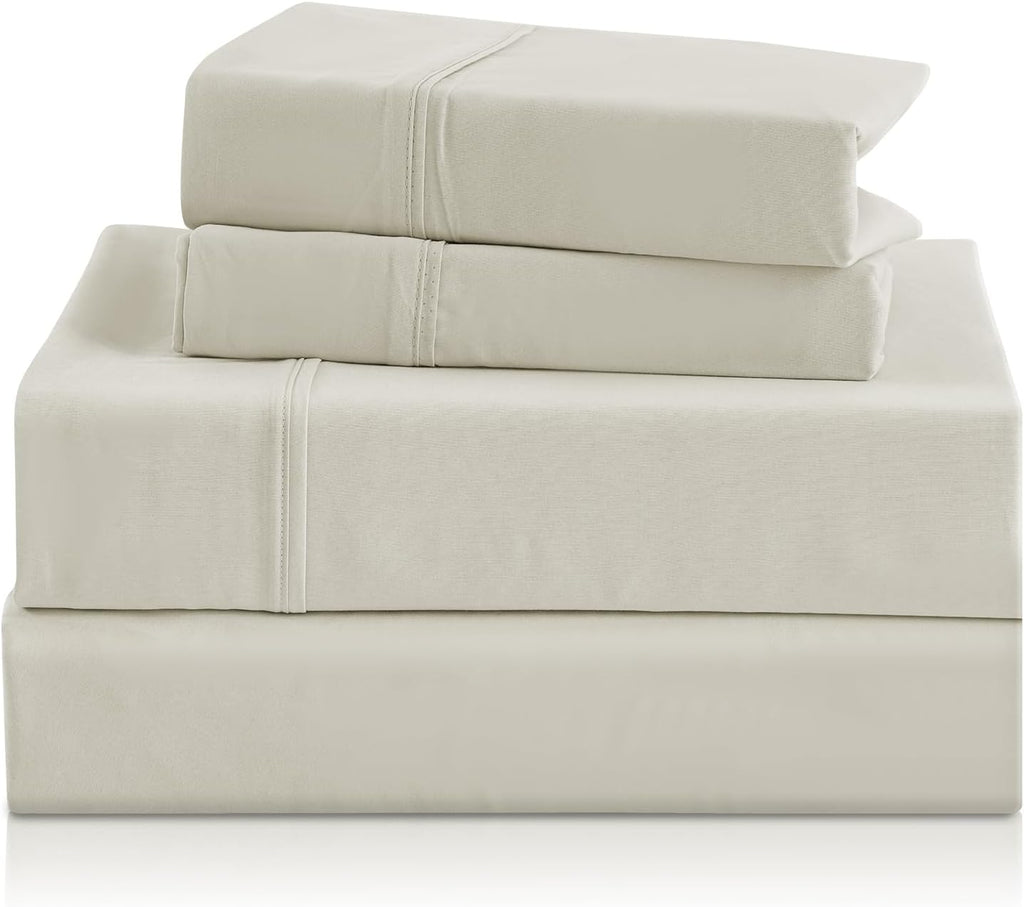 Olympic Queen Size Sheet Set, 1000 Thread Count Egyptian Cotton Sheets, Luxury Fits 6-9' Deep Pocket, Sateen, Hotel-Quality Sheet Set (Solid, Ivory)