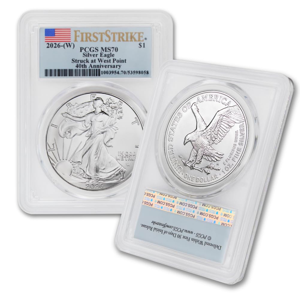 2026 (W) 1 oz American Silver Eagle Coin MS-70 (First Strike - 40th Anniversary - Struck at West Point - Flag Label) $1 PCGS MS70