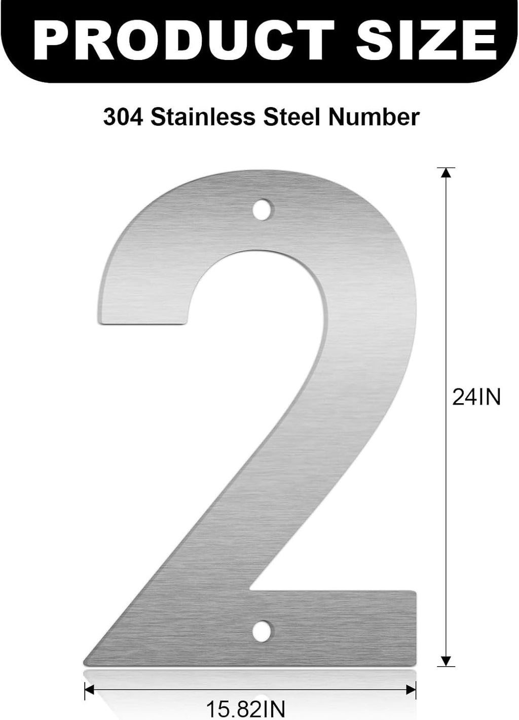 24 Inch Floating House Numbers and Metal Letters for Outdoor Signs, Modern 304 Stainless Steel Silver Address Numbers for Home, Apartment, and Garden Decor (Number 2)