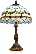 Tiffany Table Lamp, 12-inch Mediterranean Blue Style, Stained Glass Lamp for Living Room, Dining Room, Bedroom, Study Room, Office