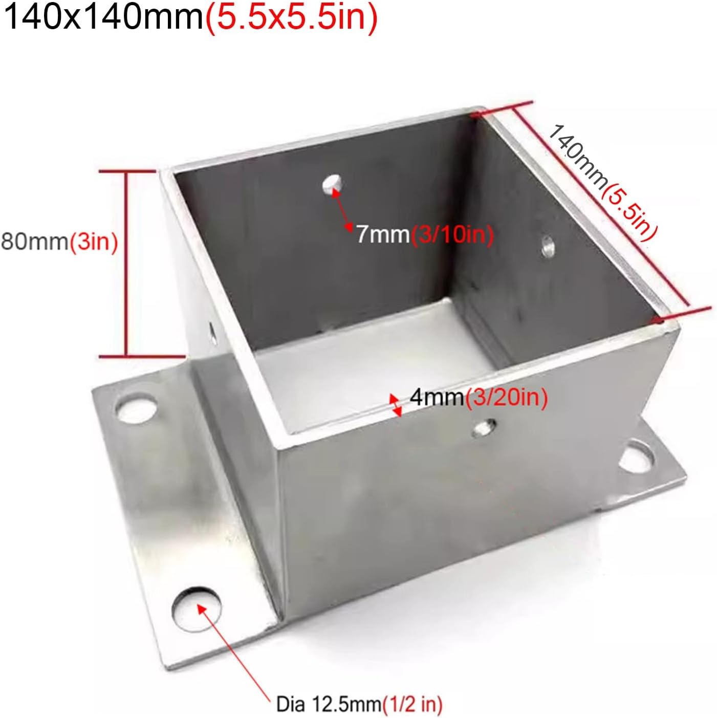Stainless Steel Wood Fence Post Anchor Base - Square Railing Post Supports with Screws(140x140mm)