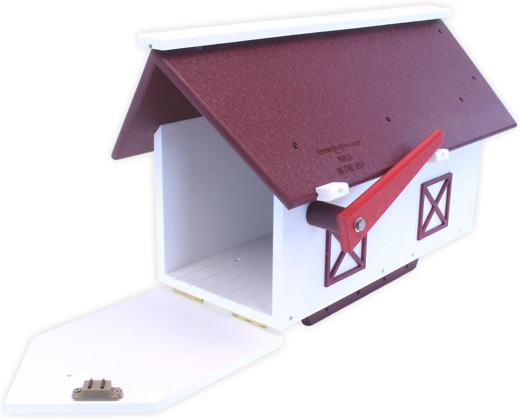 Mailbox, Post Mount, Made with Weather-Proof Poly Lumber, UV-Resistant, (Cherry Wood & White)