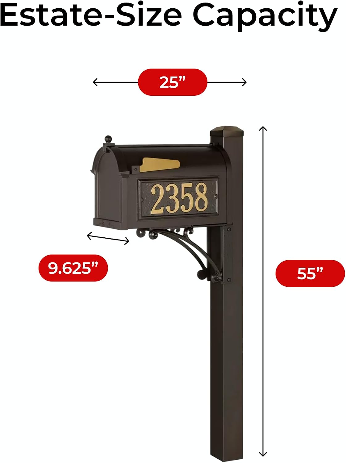 Superior Mailbox Package by Whitehall Bronze Large Cast Aluminum Mailbox with Decorative Post & Custom Address Side Plaques Weather Resistant Streetside Outdoor Mailbox System - Made in USA