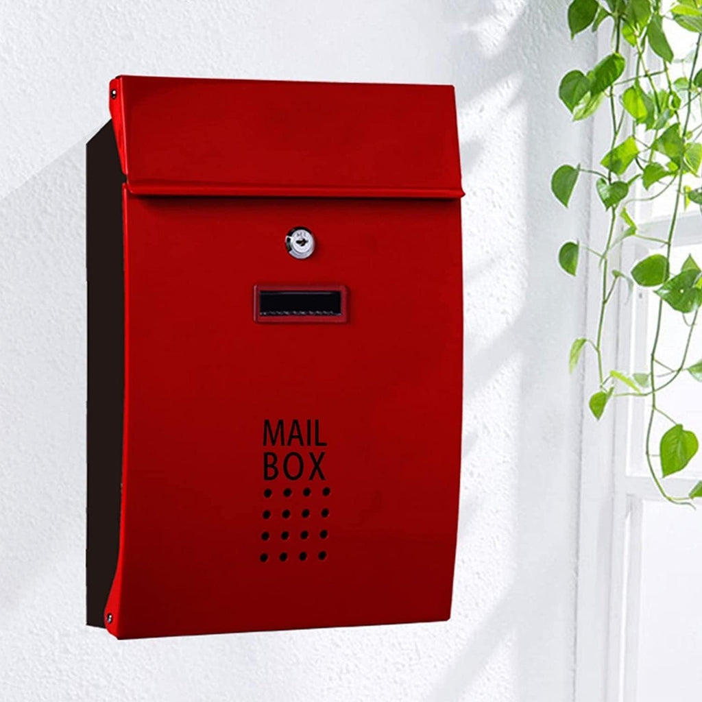 Generic Mailbox, Wall Mounted Modern Metal Mailboxes Outdoor Lockable Waterproof Post Box Community Household Rainproof Letter Box Retro Classic Secure Wall-Mount Newspaper Boxes(Red)
