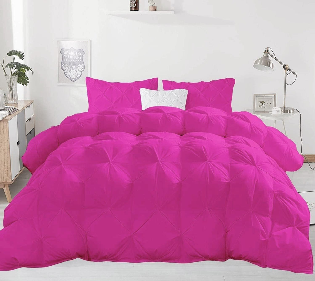 Pinch Pleated Soft 400 GSM All Season Hot Pink 5 Piece Queen Size Comforter Set (Comforter + 4 Pillowcases) 600 Series Egyptian Cotton Comforter Bedding Set