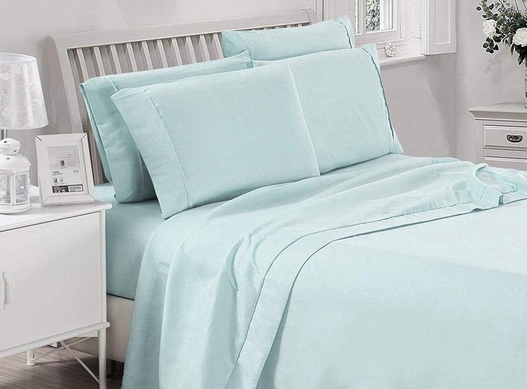 SHERA'S BEDDINGS 6- Piece Sheet Set Fits Mattress Upto 10-12 Inches Fully Elastic Deep Pocket Full/Double (54' X 75') Aqua Solid 650 Thread Count 100% Egyptian Cotton