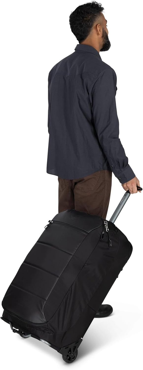 Osprey Ozone 2-Wheel 80L/27 Checked Luggage - Lightweight Rolling Bag with High Clearance and Oversized Wheels - Travel Suitcase with Mesh Organization, Trolley Handle and Add-a-Bag Strap, Black