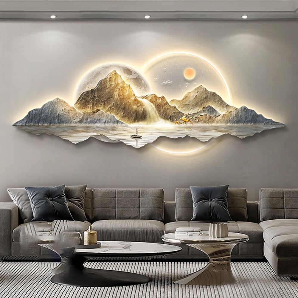 3D Art Wall Decor with Light, Plug-in Power Supply LED Wall Art, 3D Relief LED Decorative Painting, Home Decor Artwork for Living Room Entrance Corridor(B,39.3x14.5in/100x37cm)
